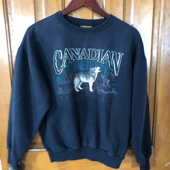 Vtg Marshlands Canada Howling Wolf Sweater - Picture 1 of 12